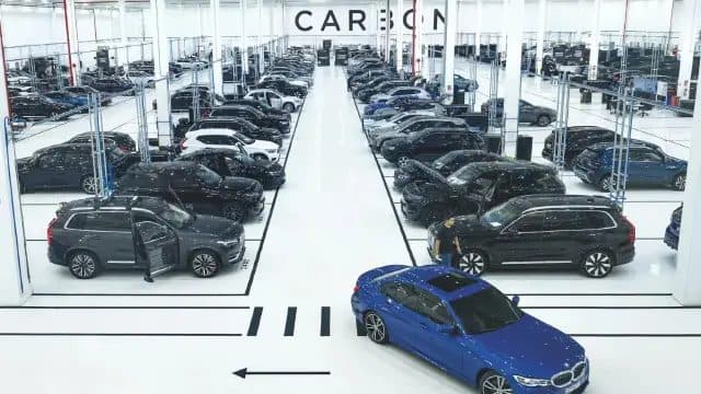 Pátio da fábrica da Carbon, com veículos blindados enfileirados